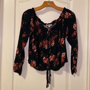 Rewind Women's Black Off The Shoulder Bohemian Floral Top Size Small NWOT